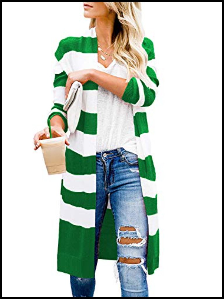 Long Color Block Cardigan Sweater | Open Front Duster | Soft Knit | Loose Fit |